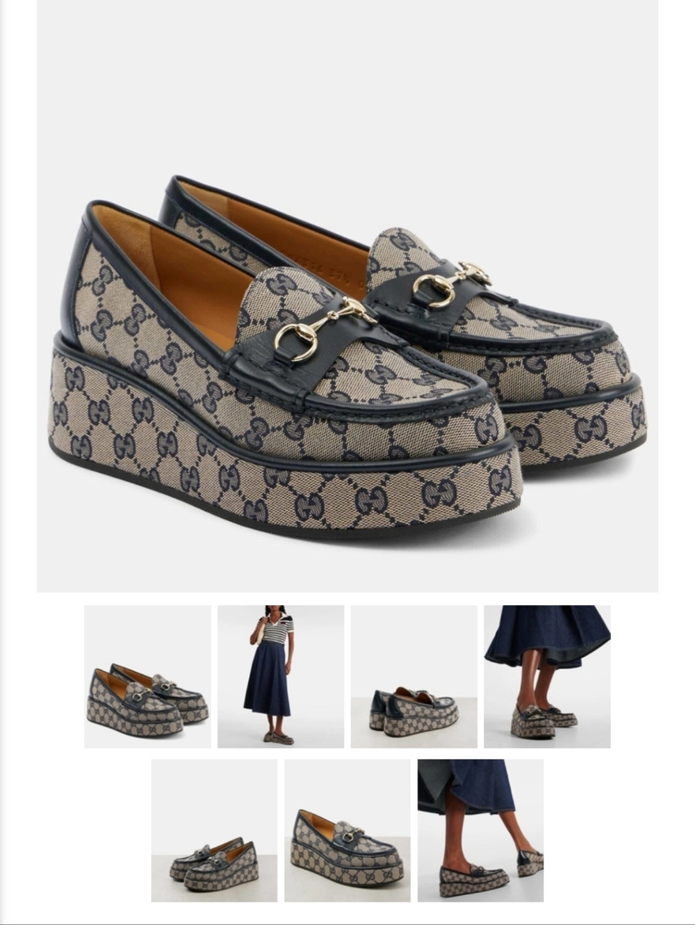 $1,200 Gucci Ilde GG Supreme Canvas/Leather Flatform Blue Loafer EU 37.5 US 7.5 - Picture 3 of 10